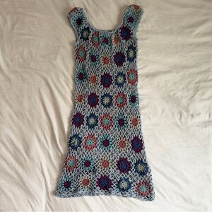 Forever 21 Light Blue Crochet Flower Mesh Dress with Multicolor Accents